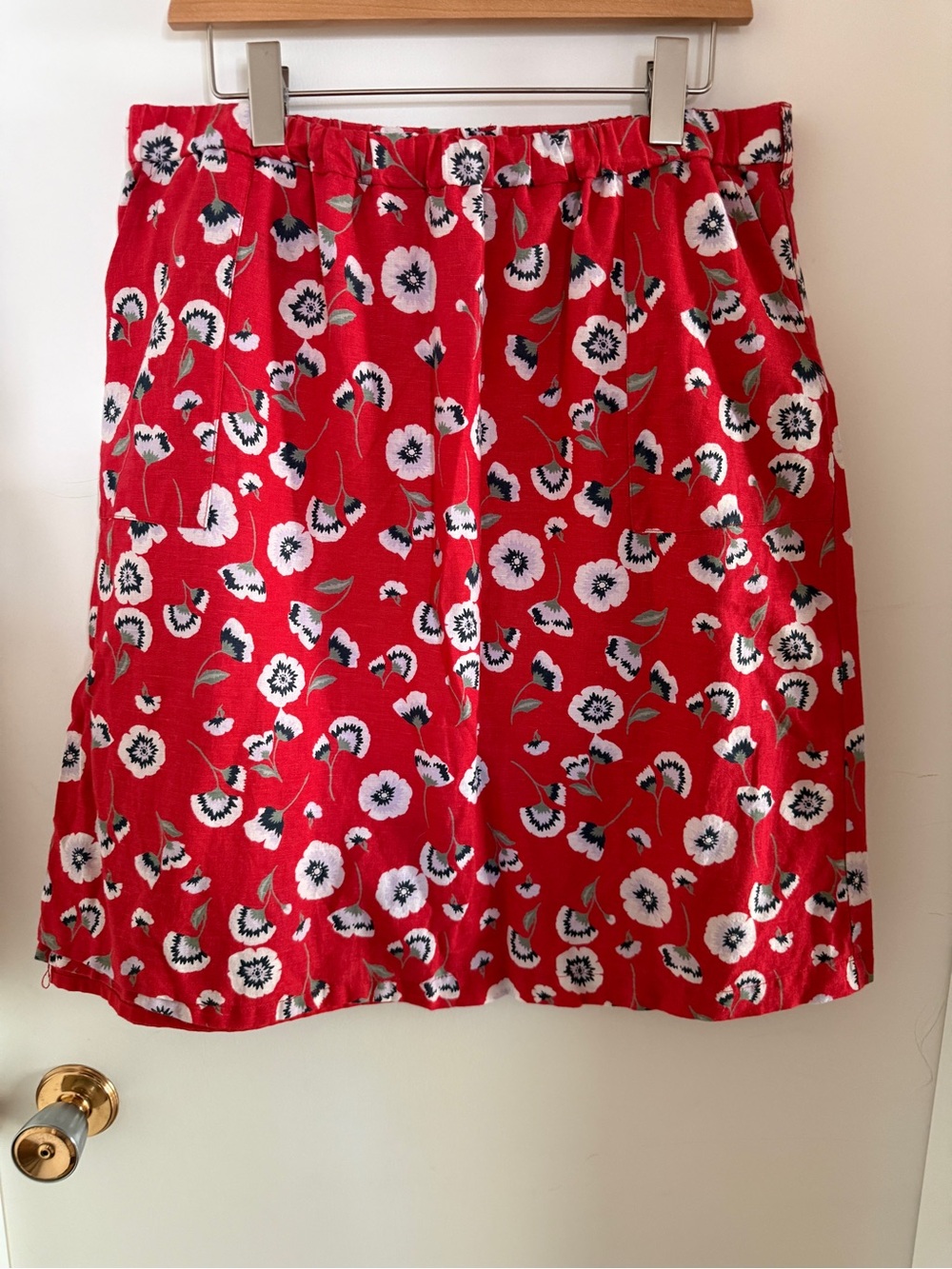 J.Crew Red Floral Cotton Blend Skirt Pockets Cottagecore Romantic Size L